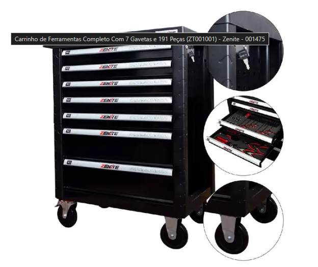 Carrinho de Ferramentas Zenite 191 PCS 7 GAVETAS - ZENITE